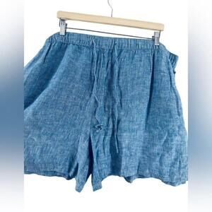 Tahari 100% linen shorts blue vacation summer beach plus size sz 3X NWT